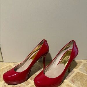 Red High Heel Shoes with Stiletto Design and Patent Leather Finish